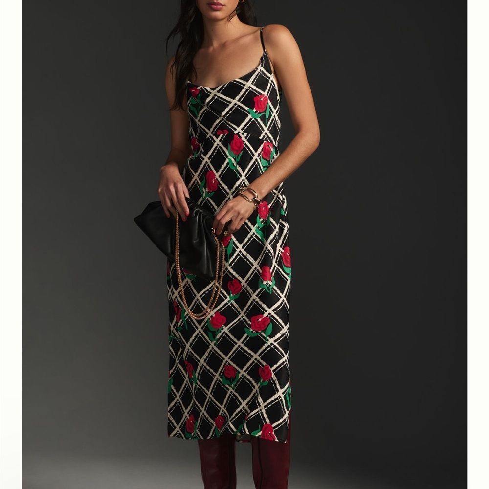 Anthropologie The Elyse Slip Dress Roses Print